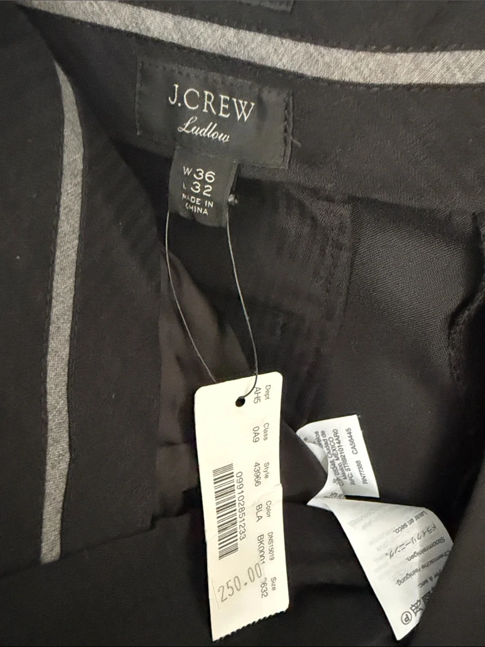 J.Crew Ludlow Slim Fit Black Wool Dress Pants 36x32 NWT